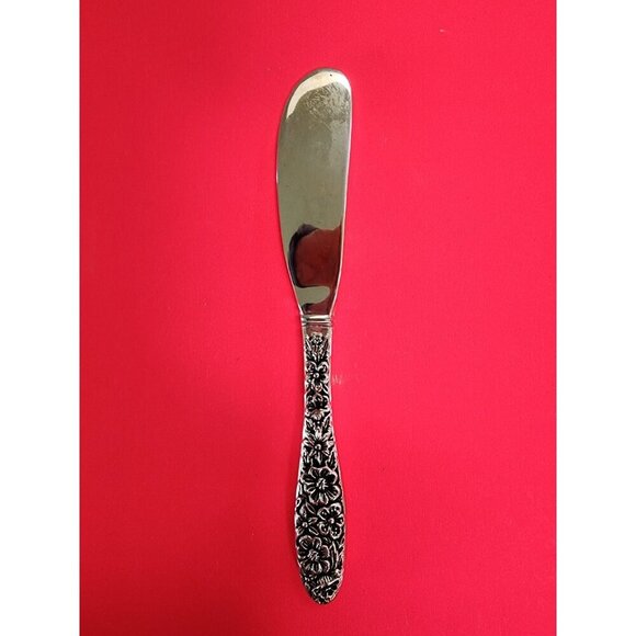 Godinger Olde Bouquet Pattern Floral Hollow Handle Silverplate Butter Knife - Picture 2 of 2